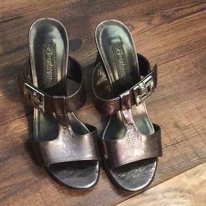 Brighton Metallic slip on heels with embellishment